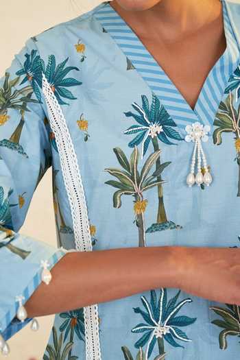 Buy_Sage Saga_Blue Linen Tassels Pihu Tree Print Tunic_Online_at_Aza_Fashions