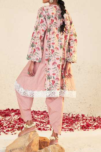 Shop Sage Saga Pink Embroidery, Mahgul Printed Kalidar Kurta at Aza Fashions Shop_Sage Saga_Pink Embroidery, Mahgul Printed Kalidar Kurta_at_Aza_Fashions