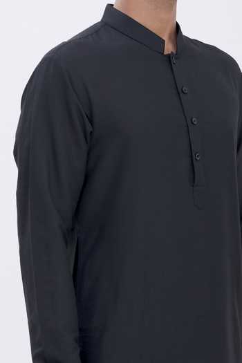 Buy_Manish Nagdeo_Black Cotton, Silk Kurta Set For Kids_Online_at_Aza_Fashions