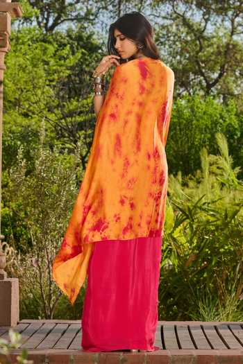 RINESSA Tie Dye Cape & Dhoti Skirt Set 