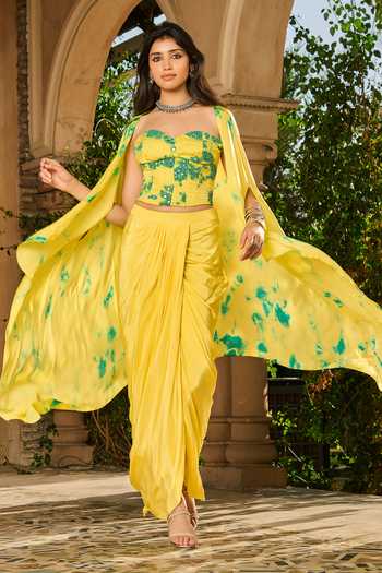 RINESSA Hand Embellished Tie Dye Corset With Dhoti Skirt 