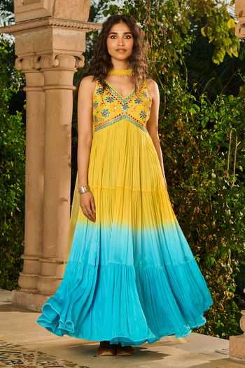 Buy RINESSA Yellow Silk, Georgette, Satin, Net, Hand Embroidered Ombre Anarkali With Dupatta Online at Aza Fashions Buy_RINESSA_Yellow Silk, Georgette, Satin, Net, Hand Embroidered Ombre Anarkali With Dupatta _Online_at_Aza_Fashions