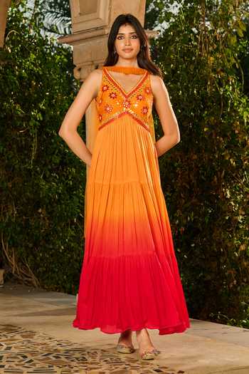 Shop RINESSA Red Shantoon, Silk, Satin, Net, Ombre Embroidered Anarkali With Dupatta Online at Aza Fashions Shop_RINESSA_Red Shantoon, Silk, Satin, Net, Ombre Embroidered Anarkali With Dupatta _Online_at_Aza_Fashions