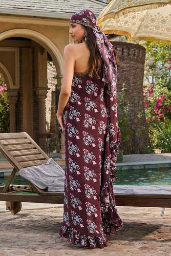 RINESSA Hand Embellished Off Shoulder Printed Kaftan 