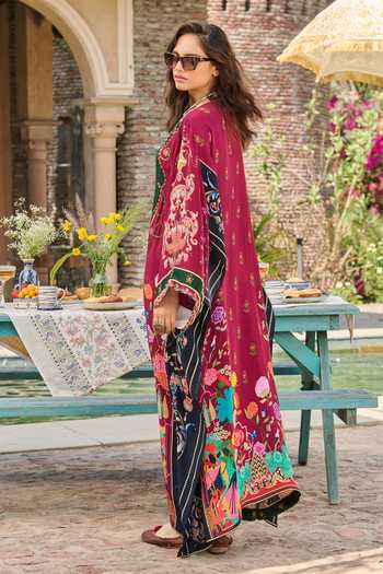 Shop RINESSA Maroon Crepe Round Neck Hand Embellished Floral Print Kaftan With Slip at Aza Fashions Shop_RINESSA_Maroon Crepe Round Neck Hand Embellished Floral Print Kaftan With Slip _at_Aza_Fashions