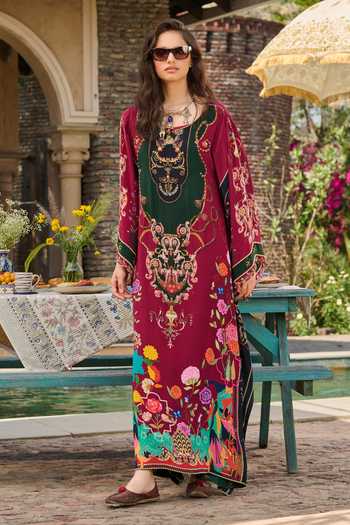 Shop RINESSA Maroon Crepe Round Neck Hand Embellished Floral Print Kaftan With Slip Online at Aza Fashions Shop_RINESSA_Maroon Crepe Round Neck Hand Embellished Floral Print Kaftan With Slip _Online_at_Aza_Fashions