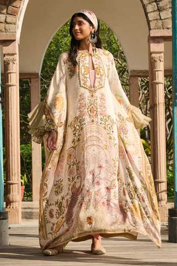 RINESSA Suzani Print Hand Embellished Kaftan With Slip 