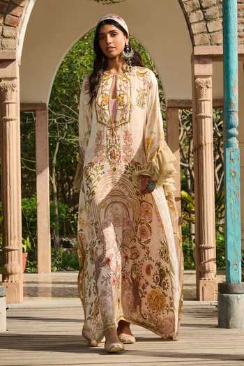 Buy RINESSA Beige Organza, Satin, Modal Suzani Print Hand Embellished Kaftan With Slip Online at Aza Fashions Buy_RINESSA_Beige Organza, Satin, Modal Suzani Print Hand Embellished Kaftan With Slip _Online_at_Aza_Fashions