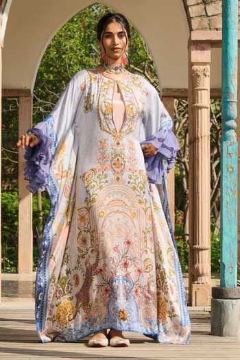 RINESSA Embellished Suzani Print Kaftan With Slip 