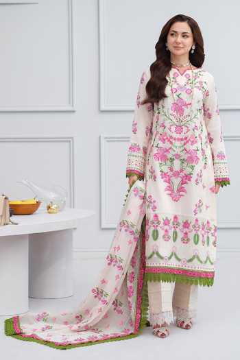 Shop RINESSA Ivory Cotton, Organza Round Neck Elyseen Embroidered Kurta Set Online at Aza Fashions Shop_RINESSA_Ivory Cotton, Organza Round Neck Elyseen Embroidered Kurta Set _Online_at_Aza_Fashions