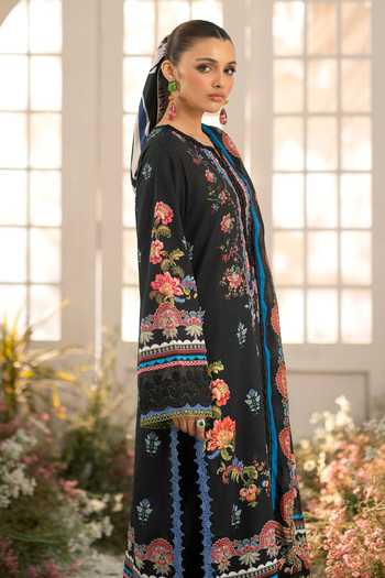 Buy_RINESSA_Black Cotton, Silk Split V-neck, Yes Ebon Allure Printed Kurta Set _Online_at_Aza_Fashions