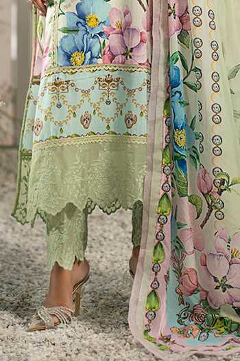Shop_RINESSA_Green Cotton, Silk Split V-neck Hint Of Printed Kurta Set _Online_at_Aza_Fashions