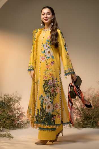 Buy_RINESSA_Yellow Cotton, Silk Round Neck Citrus Splash Printed Kurta Set _Online_at_Aza_Fashions