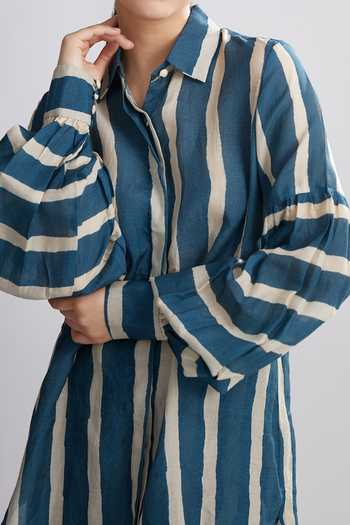 Koai_Green Chanderi Silk Striped Shirt Tunic For Kids_Online_at_Aza_Fashions