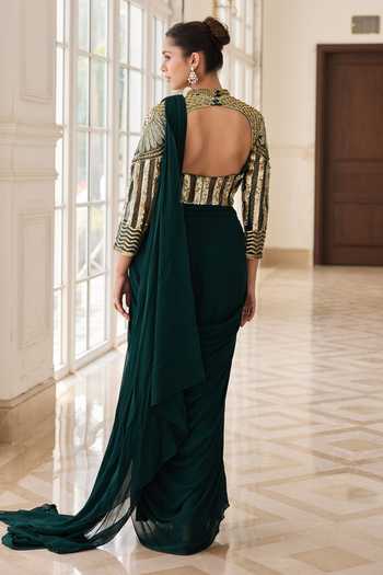 RINESSA Embellished Draped Saree With Blouse 