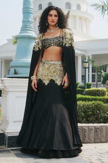 RINESSA Embellished Cape & Fishcut Lehenga Set 