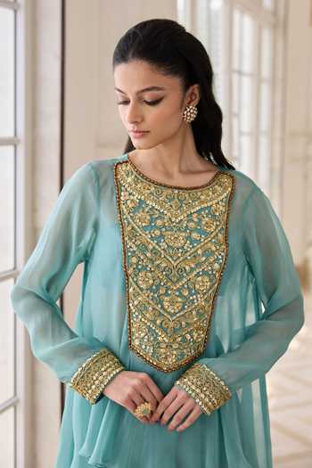 Buy RINESSA Blue Organza, Georgette, Net, Shantoon Embellished Short Kurta With Dhoti Skirt Online at Aza Fashions Buy_RINESSA_Blue Organza, Georgette, Net, Shantoon Embellished Short Kurta With Dhoti Skirt _Online_at_Aza_Fashions