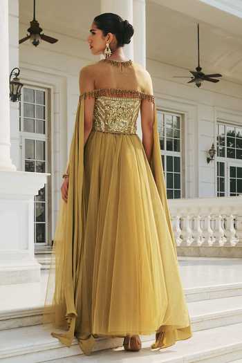 RINESSA Hand Embroidered Anarkali & Cape Set 