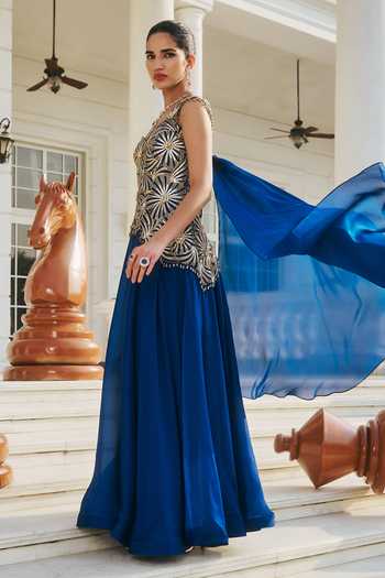 Buy RINESSA Blue Organza, Net, Shantoon One Shoulder Hand Embellished Cocktail Dress Online at Aza Fashions Buy_RINESSA_Blue Organza, Net, Shantoon One Shoulder Hand Embellished Cocktail Dress _Online_at_Aza_Fashions