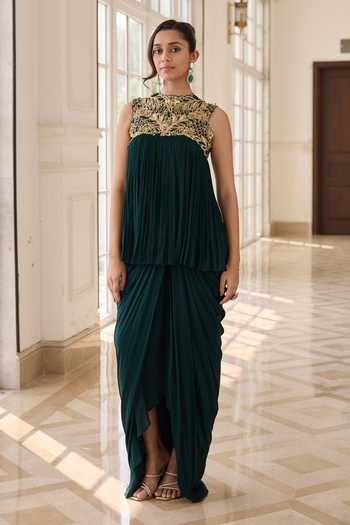 RINESSA Hand Embellished Top With Dhoti Skirt 