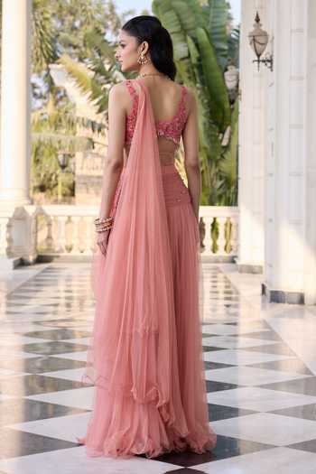 RINESSA Embroidered Blouse With Draped Saree 