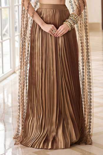 Shop_RINESSA_Gold Organza, Shantoon Sweetheart Neck Butterfly Wing Cape Skirt Set _Online_at_Aza_Fashions