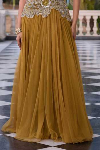 Shop_RINESSA_Green Organza, Net, Shantoon V-neck Hand Embroidered Sleeveless Anarkali _Online_at_Aza_Fashions