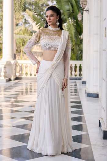 RINESSA Embellished Blouse With Draped Saree 