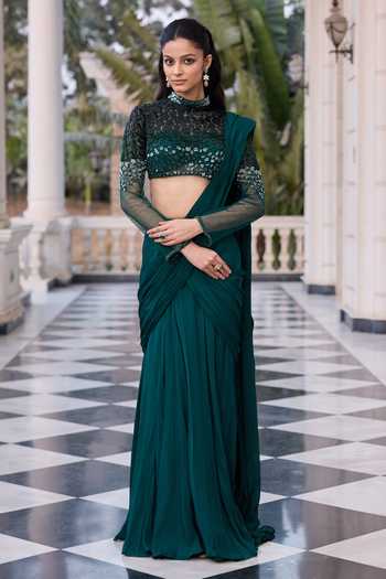 RINESSA Embellished Blouse With Pre-Draped Saree 