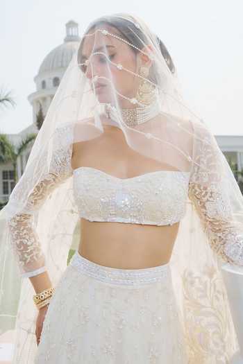 RINESSA_Ivory Net Sweetheart Neck Hand Embroidered Lehenga Set _Online_at_Aza_Fashions