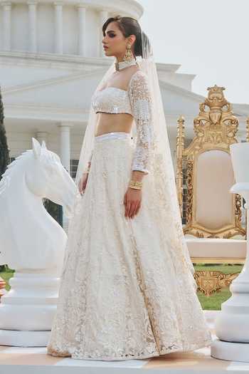 Shop_RINESSA_Ivory Net Sweetheart Neck Hand Embroidered Lehenga Set _Online_at_Aza_Fashions