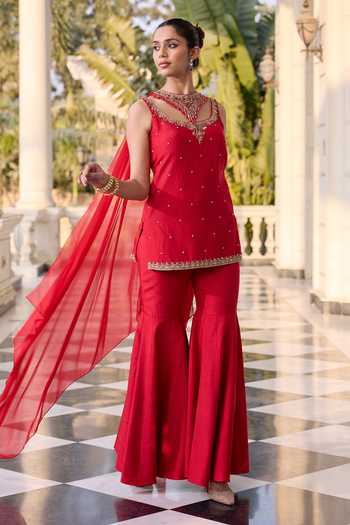 RINESSA Embellished Short Kurta & Sharara Set 