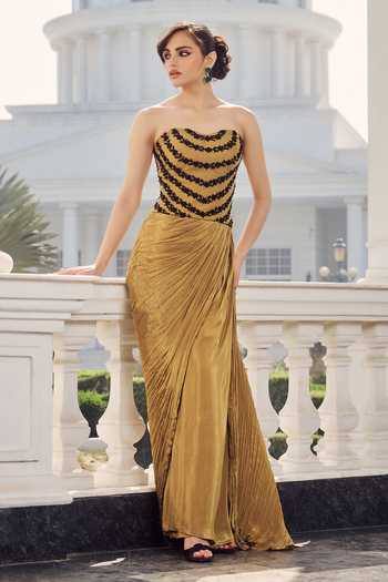 RINESSA Embellished Corset With Draped Skirt 