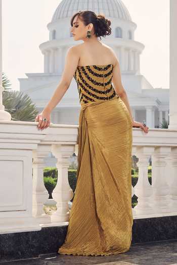 RINESSA Embellished Corset With Draped Skirt 