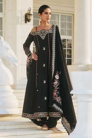 RINESSA Off Shoulder Anarkali With Scallop Dupatta 