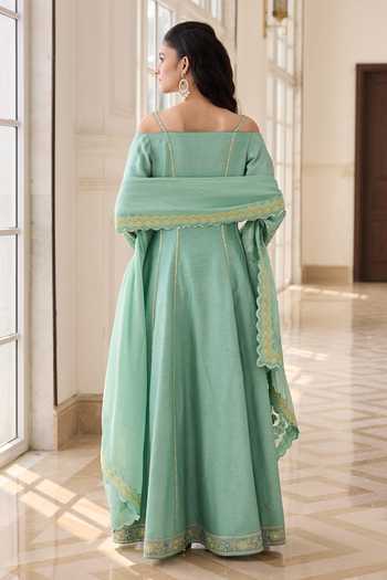 RINESSA Off Shoulder Anarkali With Scallop Dupatta 