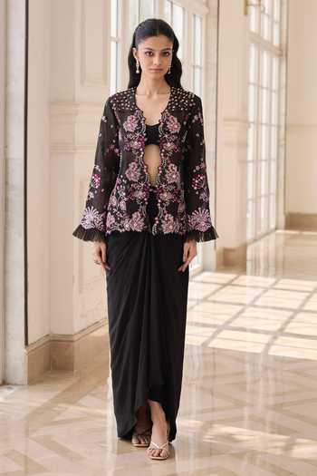 RINESSA Embroidered Jacket Dhoti Skirt Set 