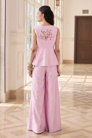 RINESSA Embroidered Peplum Top & Trouser Set 