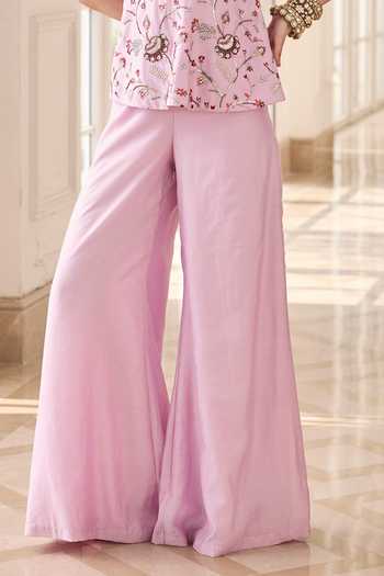 RINESSA_Pink Chanderi, Shantoon V-neck Embroidered Peplum Top And Trouser Set _Online_at_Aza_Fashions