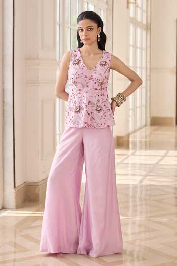 RINESSA Embroidered Peplum Top & Trouser Set 
