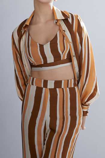 Koai_Brown Silk Striped Palazzos For Kids_Online_at_Aza_Fashions