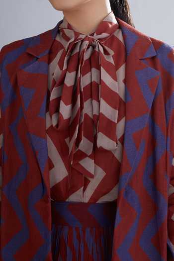 Koai Red Cotton, Silk Dabu Print Trench Jacket For Kids Online at Aza Fashions Koai_Red Cotton, Silk Dabu Print Trench Jacket For Kids_Online_at_Aza_Fashions
