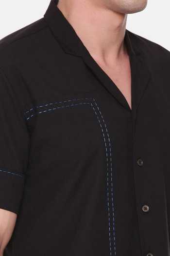 Mayank Modi - Men Black Cotton Embroidery Short Sleeve Shirt For Kids Online at Aza Fashions Mayank Modi - Men_Black Cotton Embroidery Short Sleeve Shirt For Kids_Online_at_Aza_Fashions
