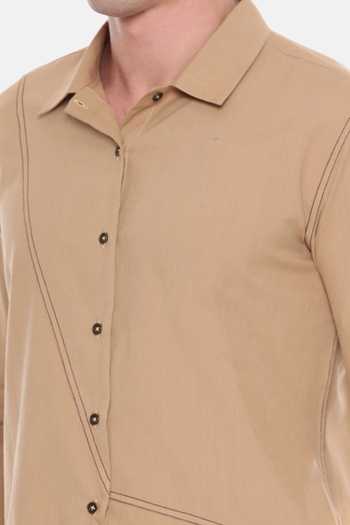 Mayank Modi - Men_Beige Cotton Malai Shirt For Kids_Online_at_Aza_Fashions