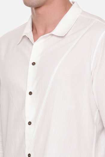 Mayank Modi - Men_White Cotton Malai Shirt For Kids_Online_at_Aza_Fashions