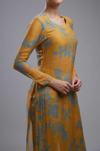 Koai_Yellow Cotton, Chanderi Silk Printed Kurta For Kids_Online_at_Aza_Fashions