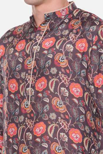 Buy Mayank Modi - Men Wine Muslin Embroidery Botanical Print Kurta Set For Kids Online at Aza Fashions Buy_Mayank Modi - Men_Wine Muslin Embroidery Botanical Print Kurta Set For Kids_Online_at_Aza_Fashions