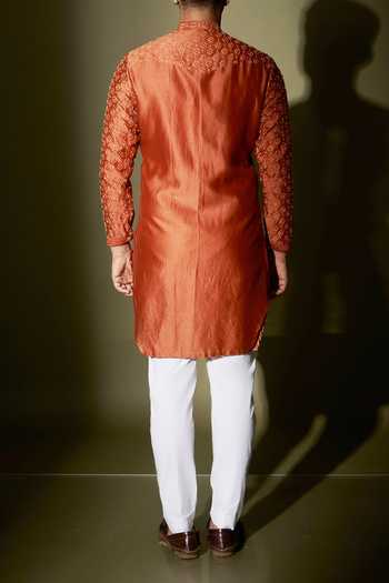 Kaaj Button X AZA Rust Thread Embroidered Kurta & Pant Set For Kids