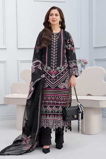 RINESSA_Black Cotton, Organza Round Neck Tribal Embroidered Kurta Set _Online_at_Aza_Fashions