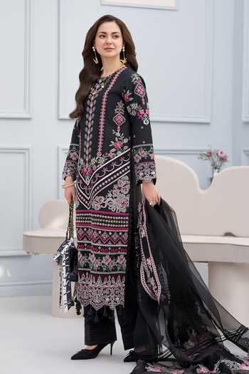 Buy_RINESSA_Black Cotton, Organza Round Neck Tribal Embroidered Kurta Set _Online_at_Aza_Fashions